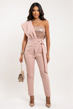 Sequin Sleeveless Jumpsuit — Pink Sequin