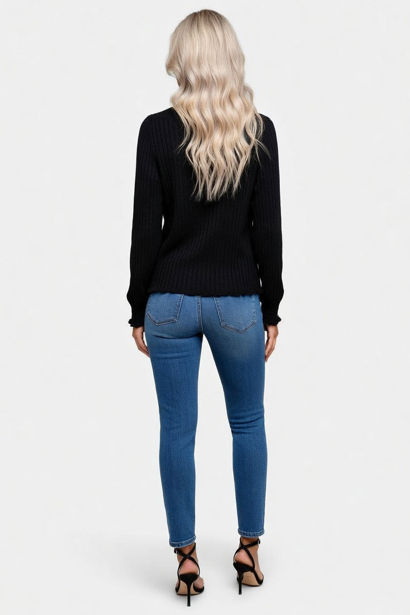 Micro-Puff Sleeve Knit Top — back view