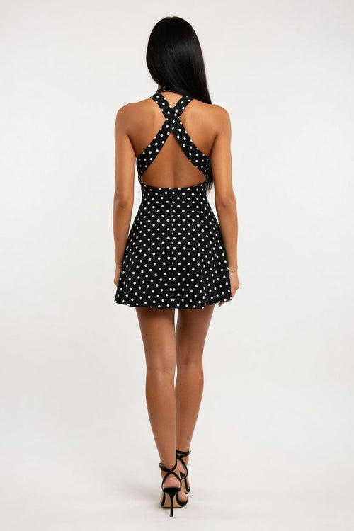 Polka Dot Halter Mini Dress — back view