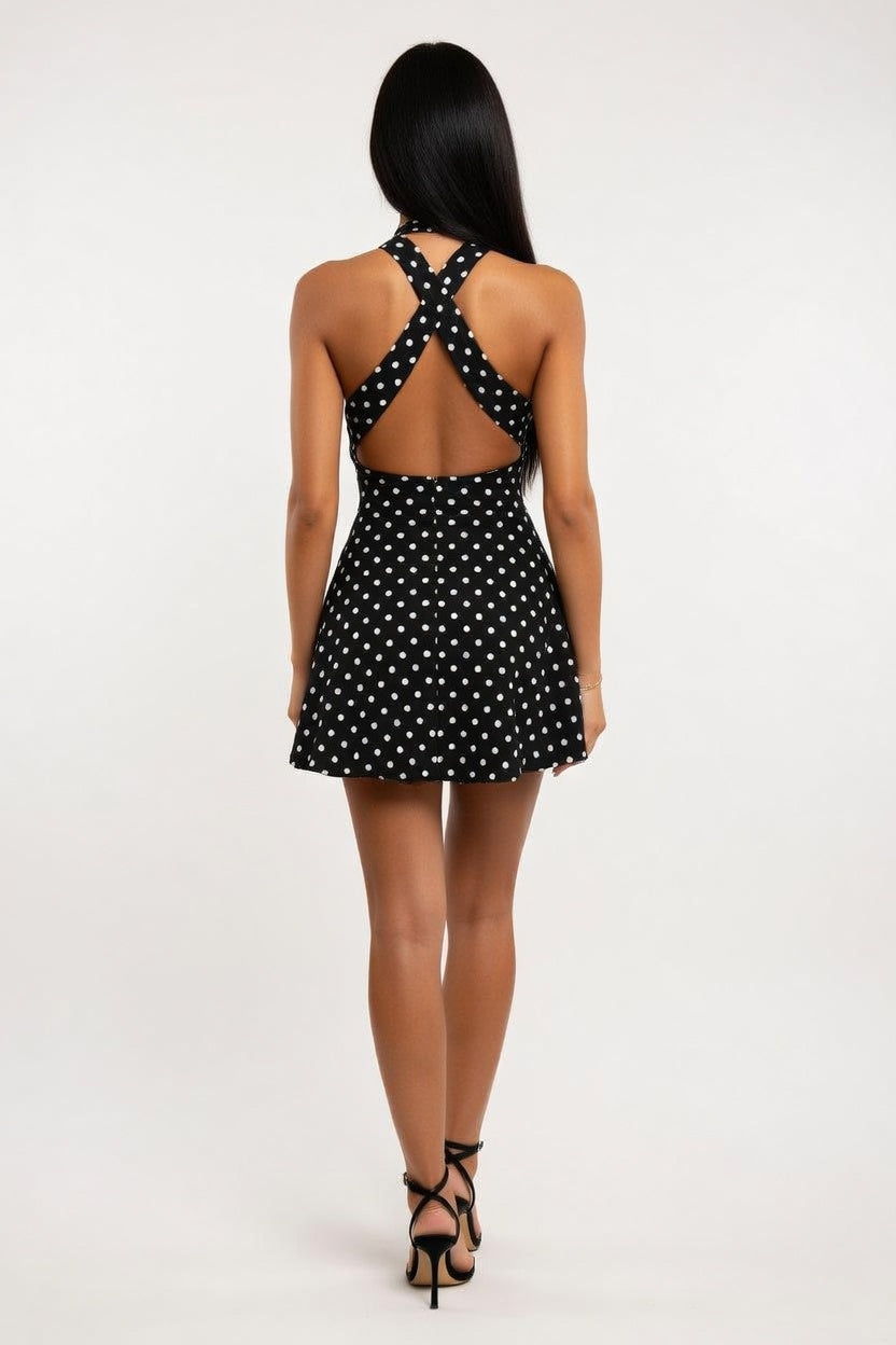 Polka Dot Halter Mini Dress — back view