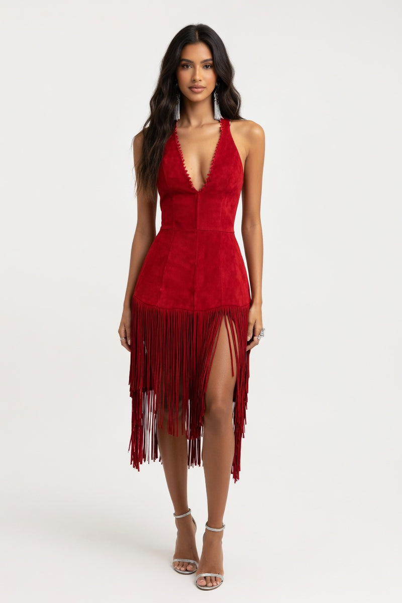 Tassel Hem Vest Dress — front view