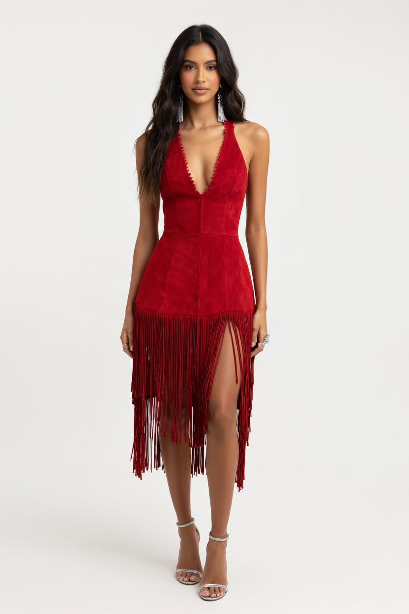 Tassel Hem Vest Dress — front view