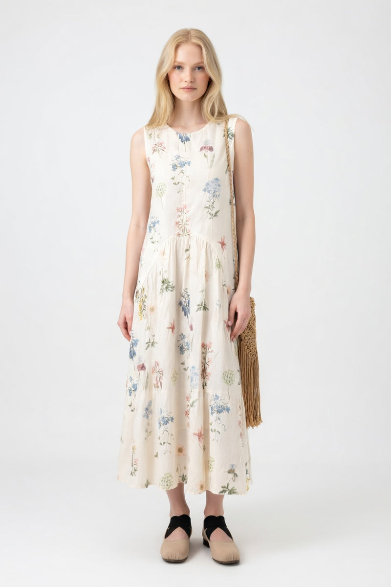 Sleeveless Round Neck Floral Dress — front view