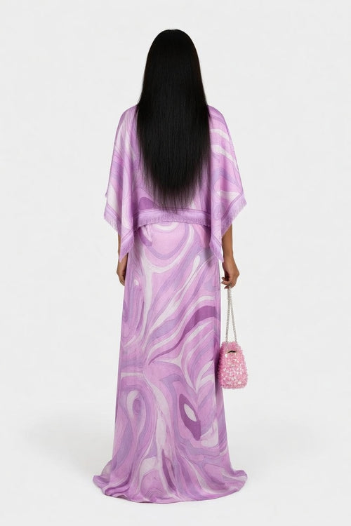 Printed Cape Top & Skirt Set — back view