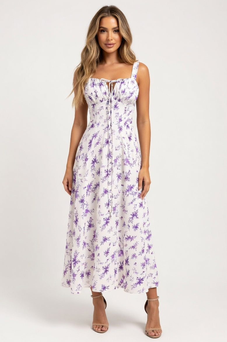 Printed Halter Dress — Purple Print