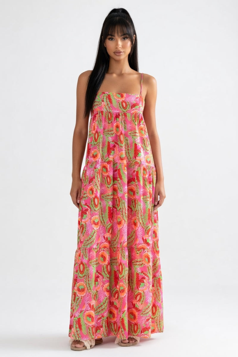 Printed Halter Layered Dress — front view