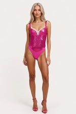 Sequined Halter Jumpsuit — Rose Red