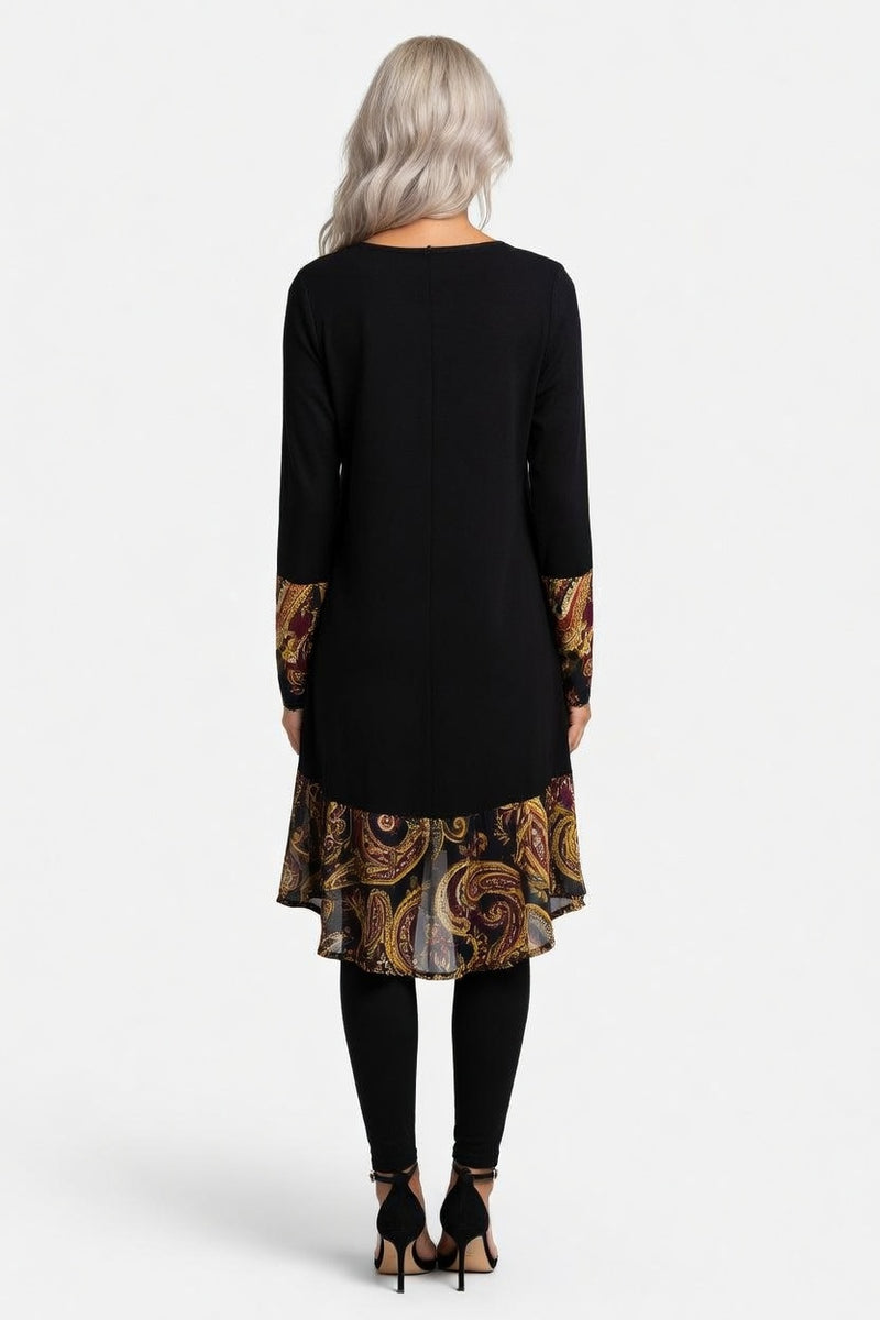 Printed Long Sleeve Midi Dress — back view