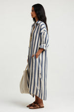 Striped V-Neck Shirt Dress — side view