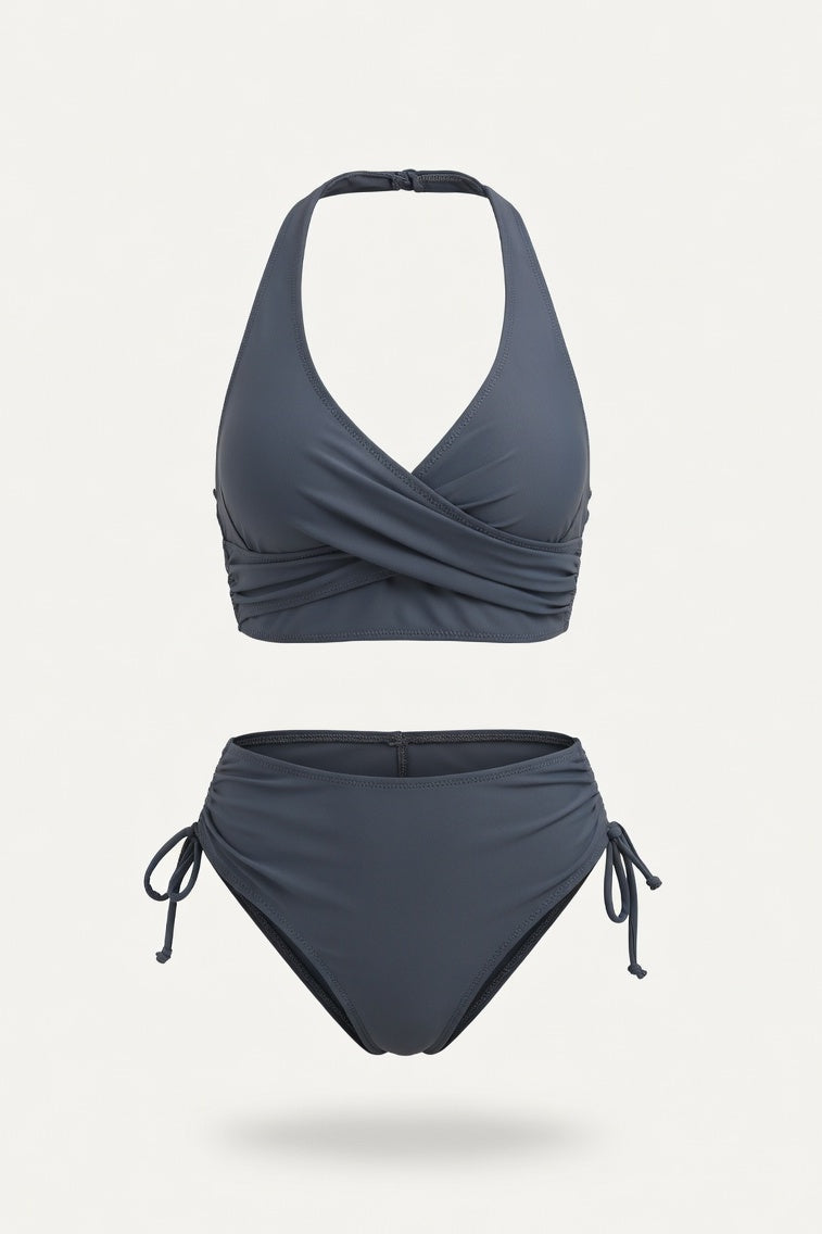 Twist Halter Bikini Set — Black