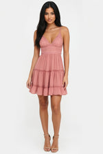 Lace Splice Suspender Dress — Pink
