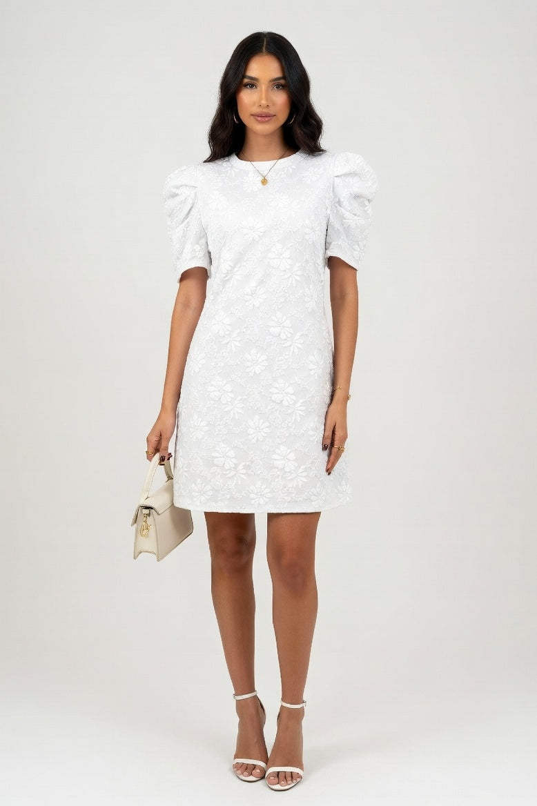 Textured Jacquard Mini Dress — White