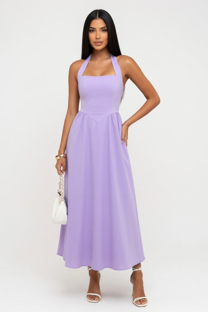 Square Neck Splice Dress — Light Purple