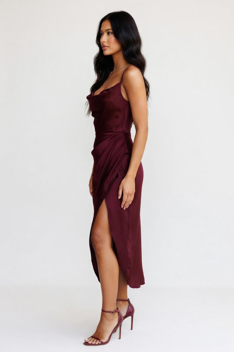Satin Slip Dress with Side Split — side view