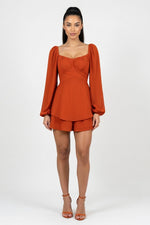 Ruffle Square Neck Jumpsuit — Brown