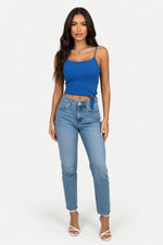 Cut-Out Halter Crop Top — Blue