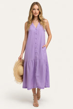 Linen V-Neck Maxi Dress — Violet
