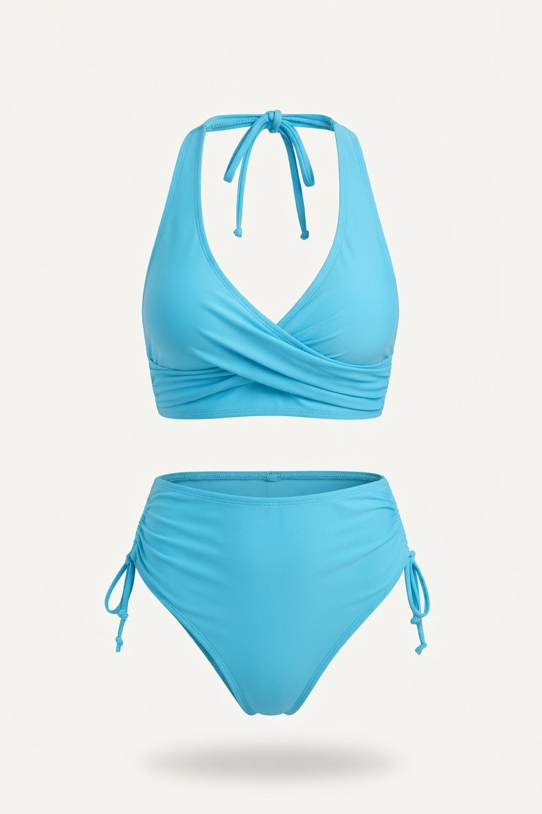 Twist Halter Bikini Set — Lake Blue