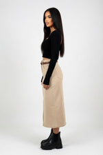 Belted Denim A-Line Skirt — side view