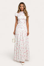 Printed Cut-Out Midi Dress — White