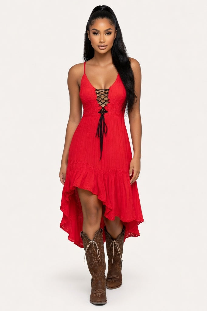 Strappy Slip Dress — Red