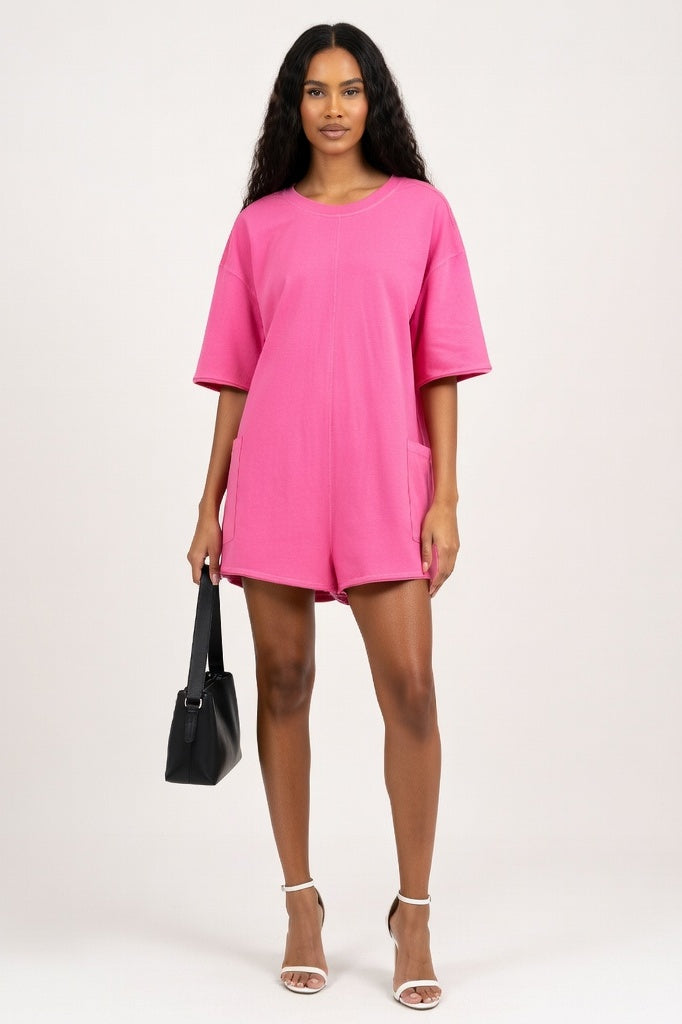 Cotton Utility Jumpsuit — Pink