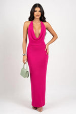 Halter Pleat Mini Dress — Bright Pink
