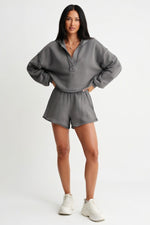 Draped Wide Leg Loungewear Pants — Grey