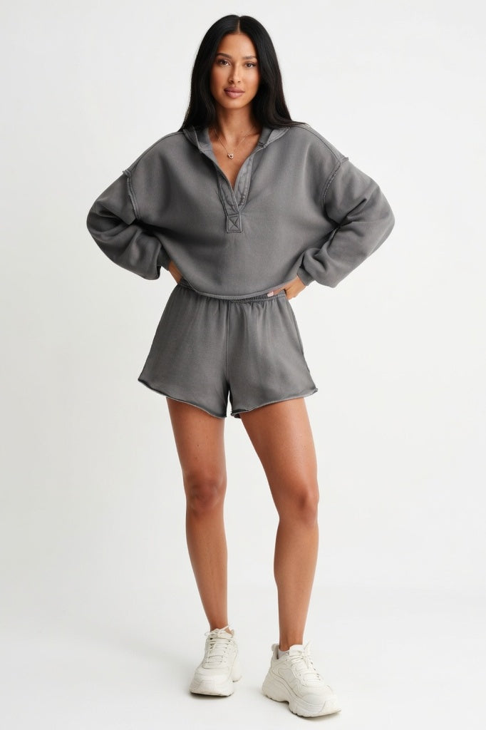 Draped Wide Leg Loungewear Pants — Grey