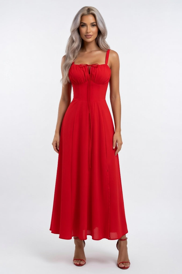 Halter Printed Midi Dress — Red