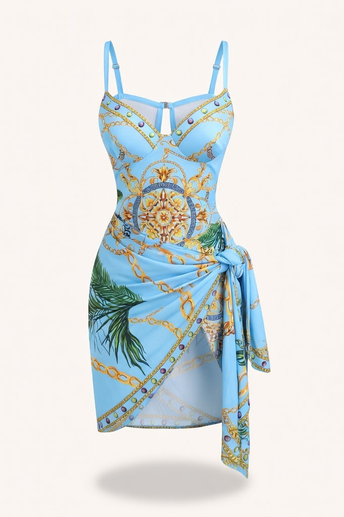 Printed Swimsuit Set — Light Blue