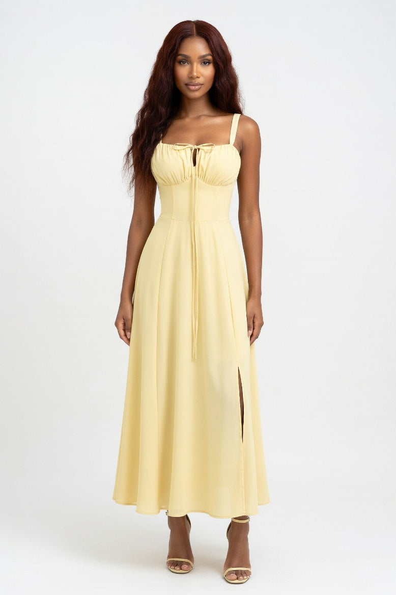 Printed Halter Maxi Dress — Yellow