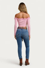 Off-Shoulder Pleated Lace Top — back view