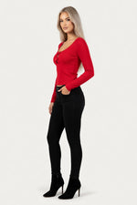 Ribbed Bow Detail Long Sleeve Top — side view