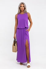 Halter Split Midi Dress — Light Purple