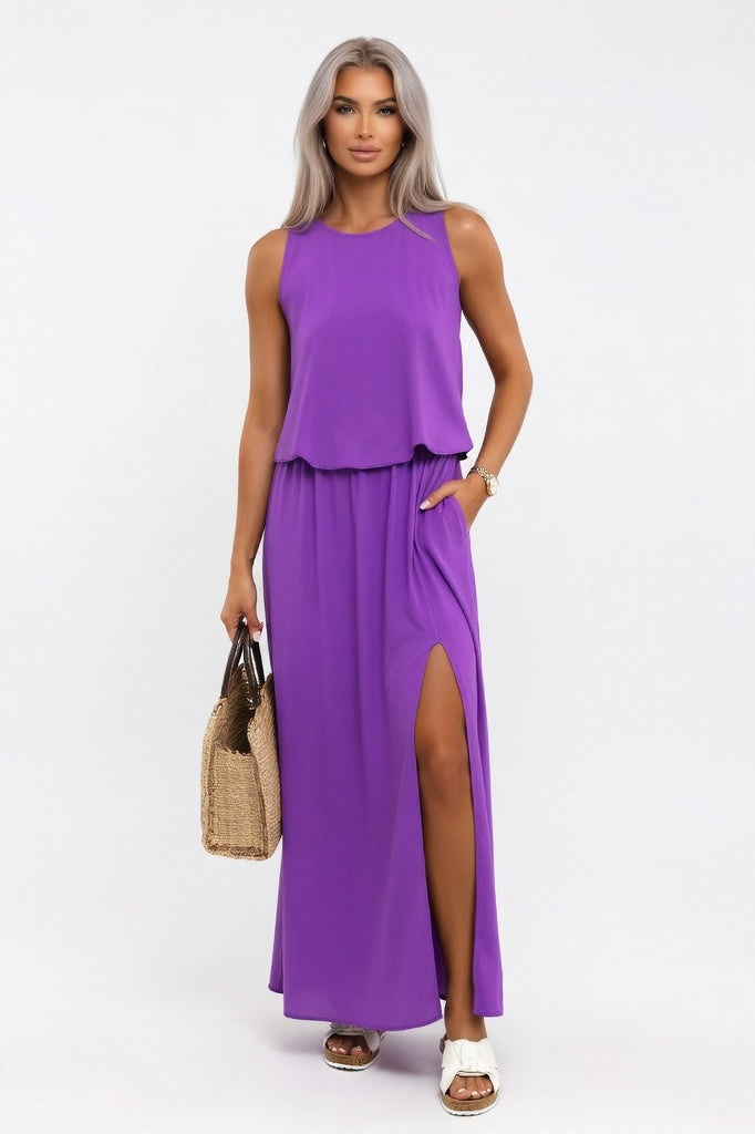 Halter Split Midi Dress — Light Purple
