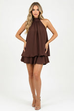 Halter Crop Top & Mini Skirt Co-Ord — Brown