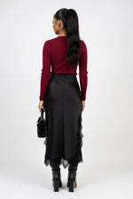 Satin High Slit Skirt — back view