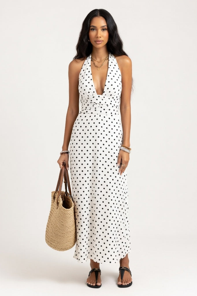 Halter Polka Dot Mini Dress — Apricot