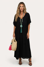 V-Neck Swing Dress — Black