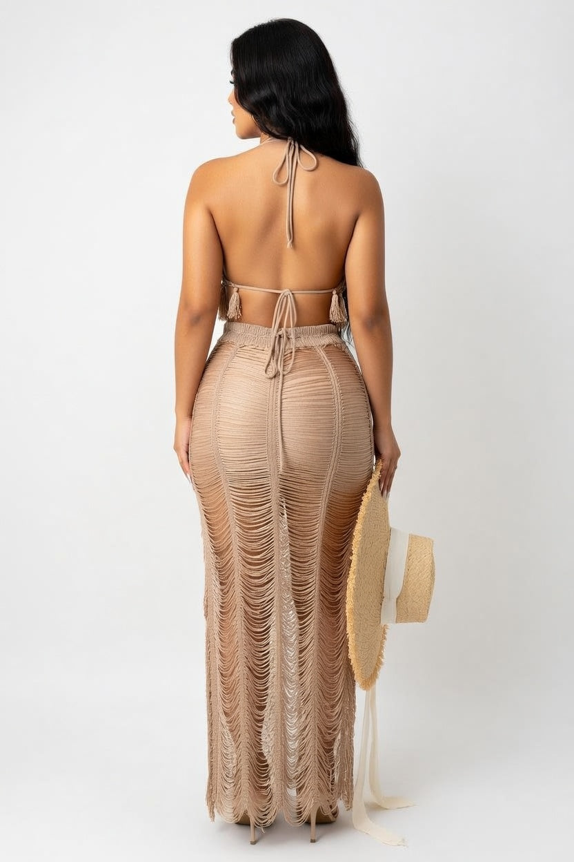 Tassel Bandeau & Skirt Co-ord Set — back view