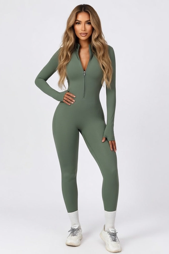 High-Neck Zip Bodysuit — Turquoise