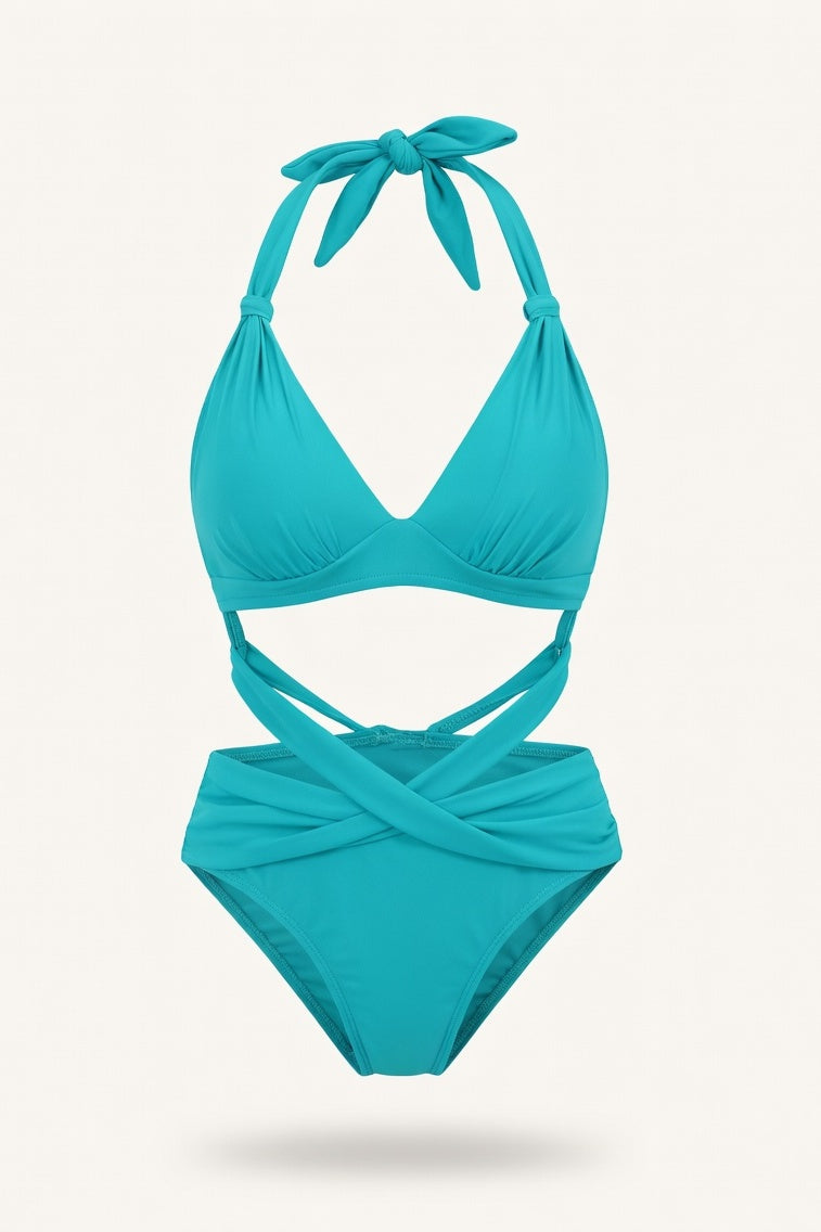 Halter Push-Up Split Swimsuit — Army Green