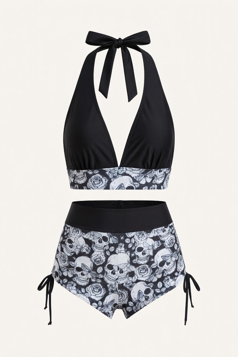 Skull Print Boxer Swimsuit — Grey Skull