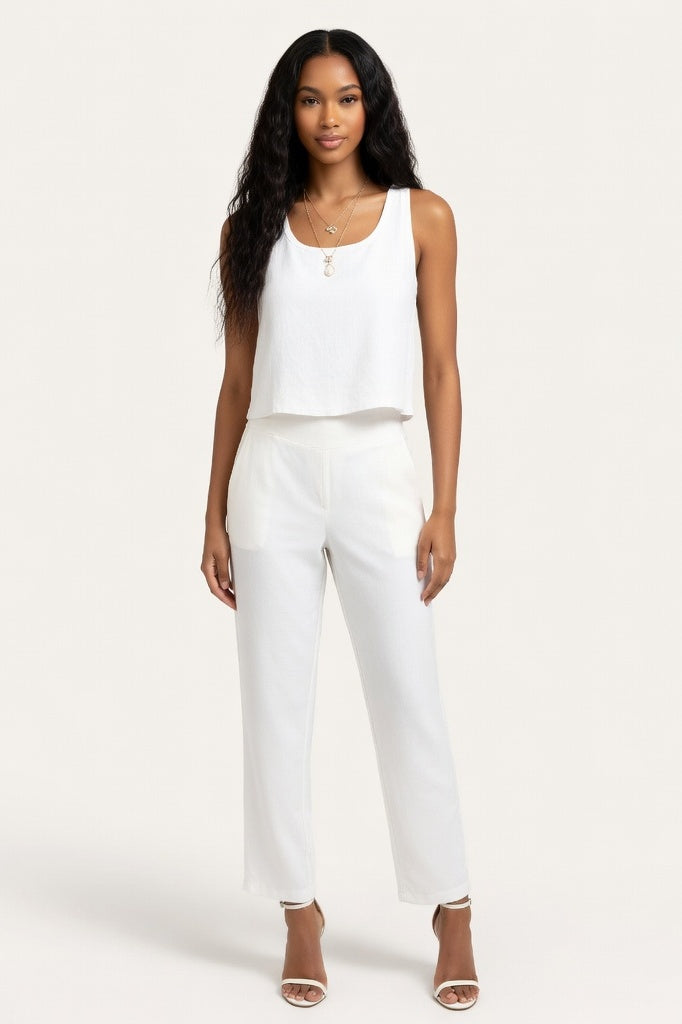 Cotton Linen Camisole Top — White