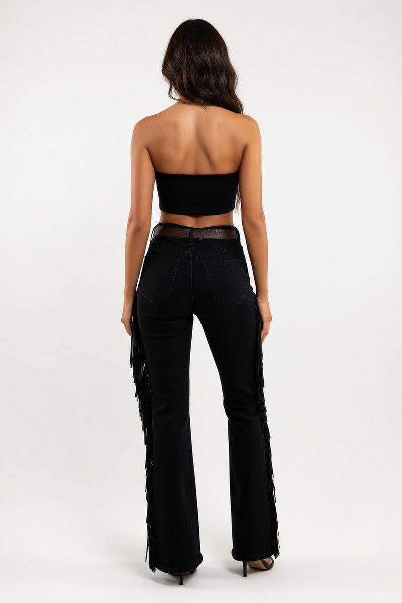 Tassel Flared Trousers — back view
