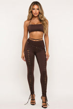Lace-Up Vest and Trouser Co-Ord Set — Brown