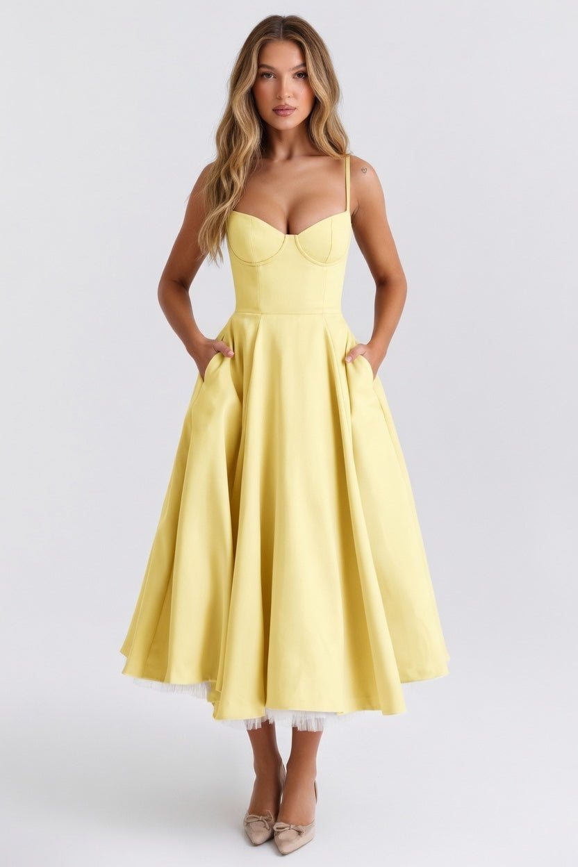 Mesh Slip Dress — Yellow