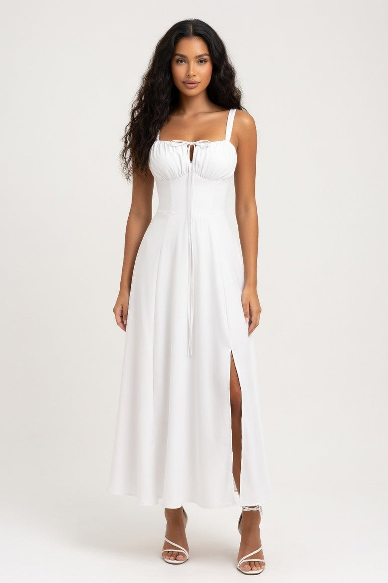 Halter Printed Midi Dress — White