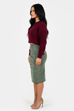 Suede Mini Skirt with Front Slit — side view